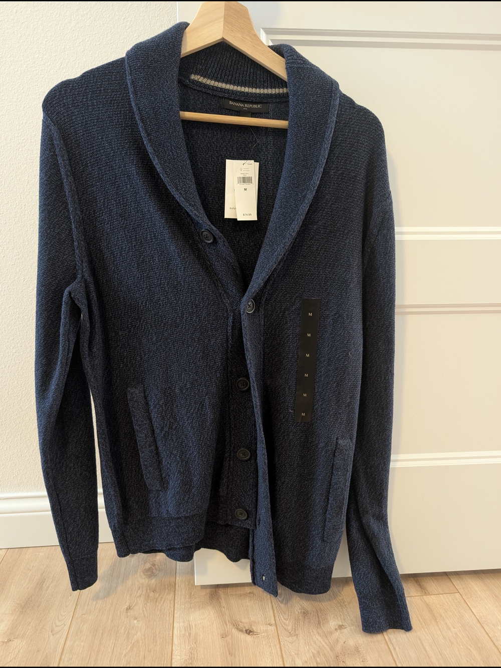 Banana Republic Men's Dark Navy Shawl-Collar Button Cardigan